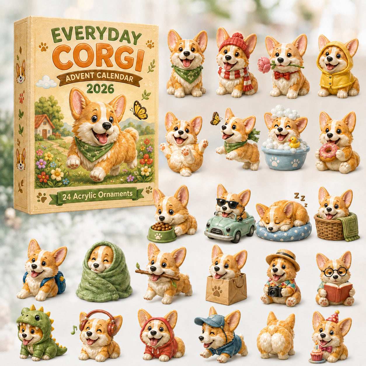 CHRISTMAS KICKOFF 40% OFF - Everyday Corgi Advent Calendar 2026 - 24-Day Festive Countdown, Acrylic Charms Blind Box - Gift For Corgi Lovers
