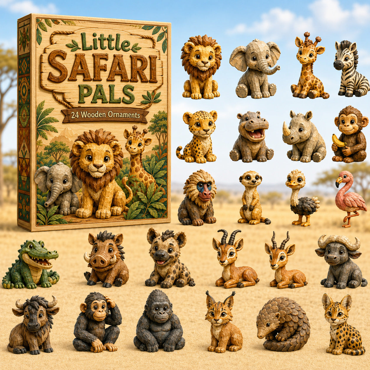 CHRISTMAS KICKOFF 40% OFF - Little Safari Pals Advent Calendar 2026 - 24-Day Festive Countdown, Wooden Charms Blind Box - Gift For Nature Lovers AC0HT390