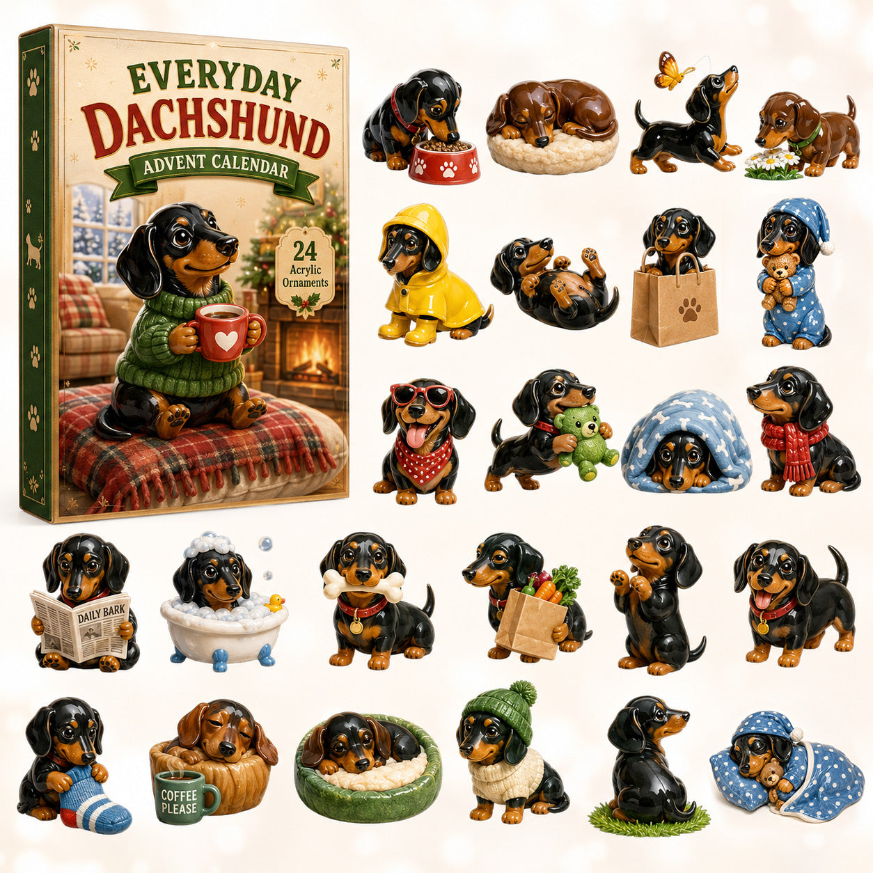 CHRISTMAS KICKOFF 40% OFF - Everyday Dachshund Advent Calendar 2026 - 24-Day Festive Countdown, Acrylic Charms Blind Box - Gift For Dachshund Lovers