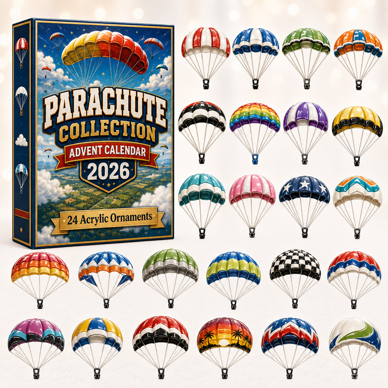 CHRISTMAS KICKOFF 49% OFF - Parachute Collection Advent Calendar 2026 - 24-Day Festive Countdown, Acrylic Charms Blind Box - Gift For Skydiving Lovers AC0HT346