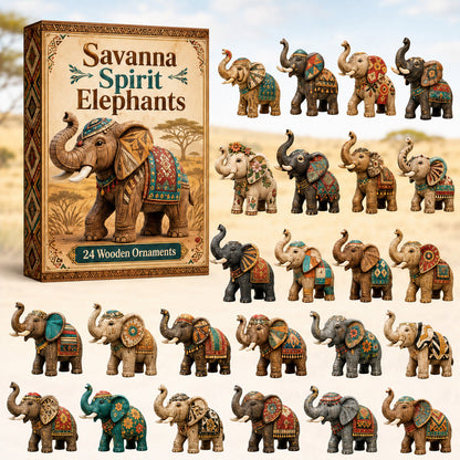 CHRISTMAS KICKOFF 40% OFF - Savanna Spirit Elephants Advent Calendar 2026 - 24-Day Festive Countdown, Wooden Charms Blind Box - Gift For Elephant Lovers AC0HT387