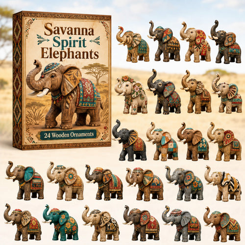 CHRISTMAS KICKOFF 40% OFF - Savanna Spirit Elephants Advent Calendar 2026 - 24-Day Festive Countdown, Wooden Charms Blind Box - Gift For Elephant Lovers AC0HT387