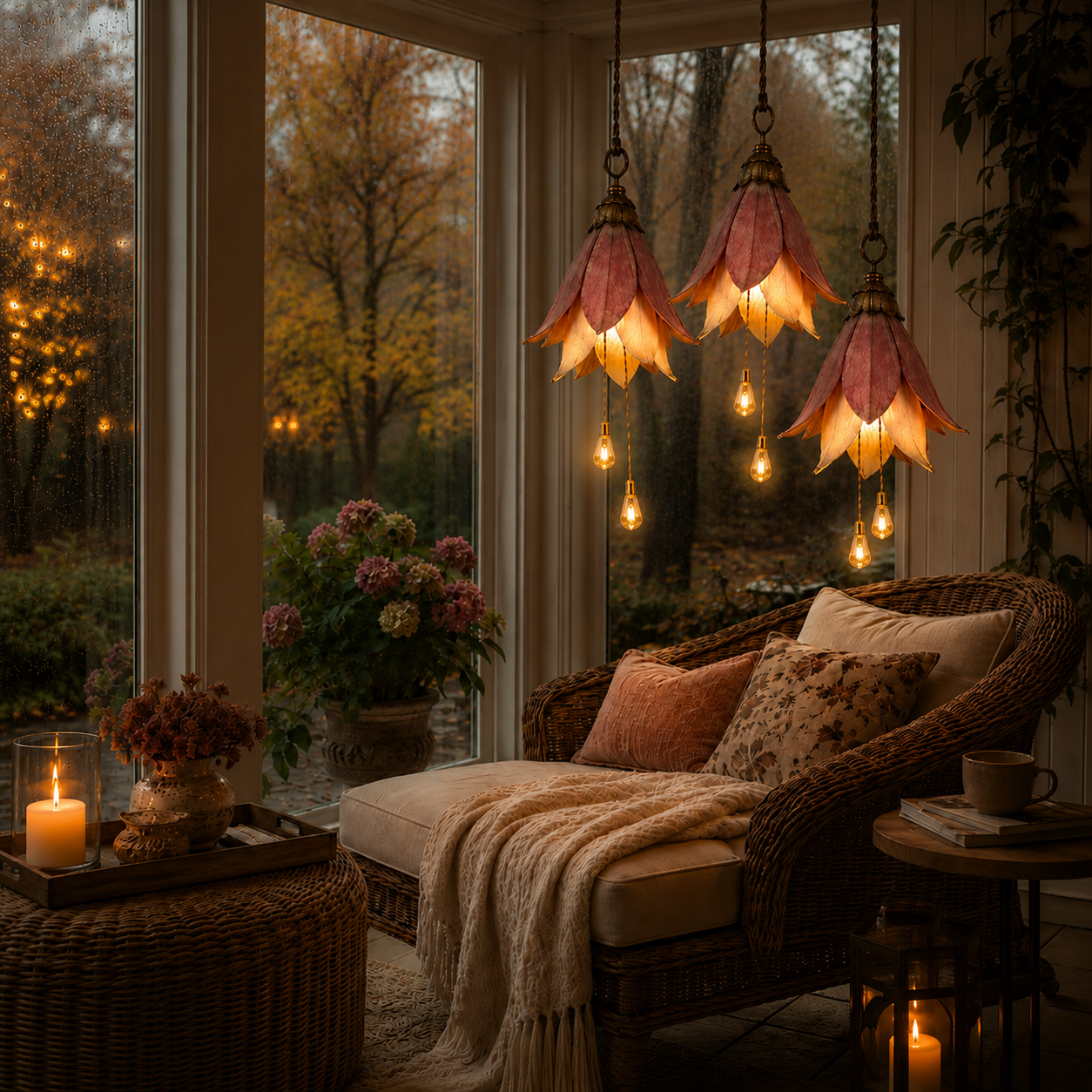 🌸Transform your porch into a magical garden full of atmosphere｜Retro hanging flower lamp three-piece set