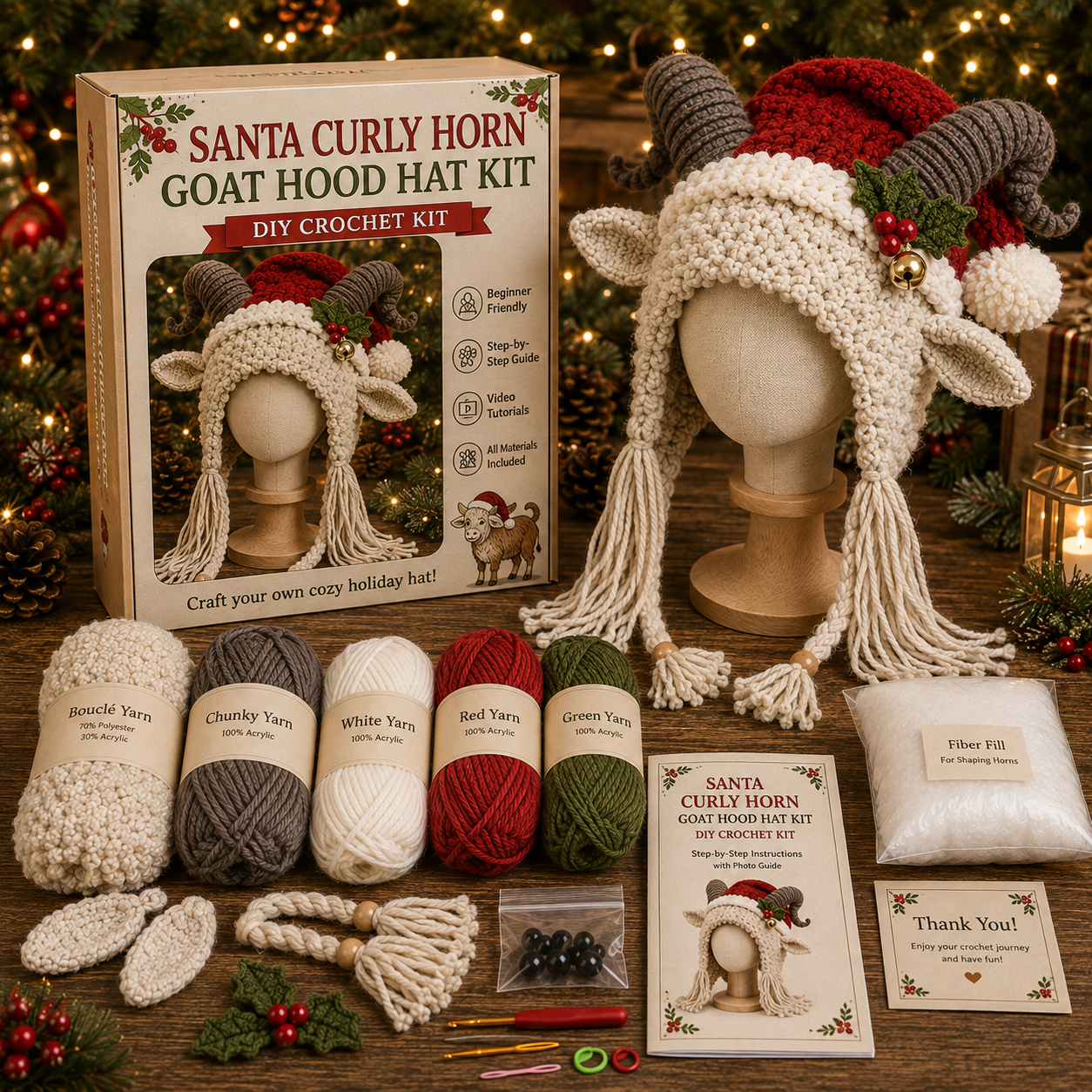 🔥Last Day🔥BUY 3 GET 1 FREE - Christmas Highland Cow Hood Hat DIY Crochet Kit™