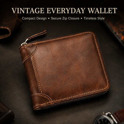 🏆 Last Day Special Price £9.78 !👛Vintage Men's Short Zip-Around Trifold Wallet