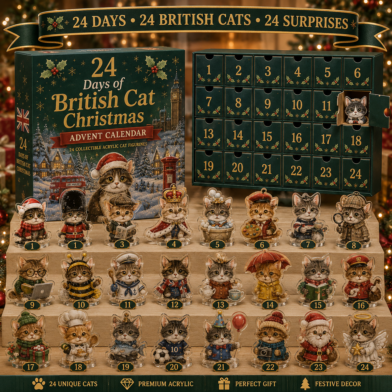 🎄 Last Day 49% OFF – 🐱 British Cat Advent Calendar 2026 | 24 Days of Christmas Cheer with 24 Unique Acrylic Cat Collectibles 🎁