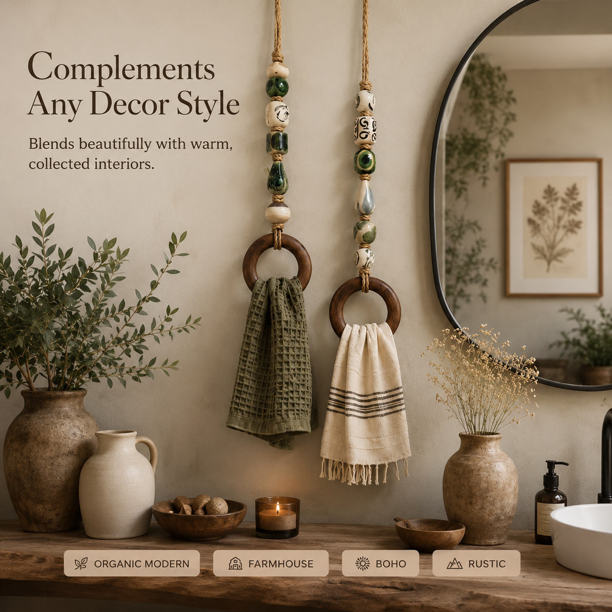 🔥HOT SALE 48% OFF🏡Decorative Beaded Towel Hanger with Wooden Ring