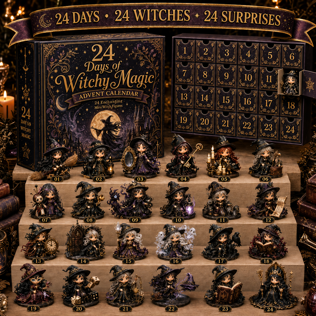 ⏰Limited Stock 49% OFF🔥 2026 The Five Covens Witch Advent Calendar – 24 Collectible Witches, 4 Magical Coven Styles
