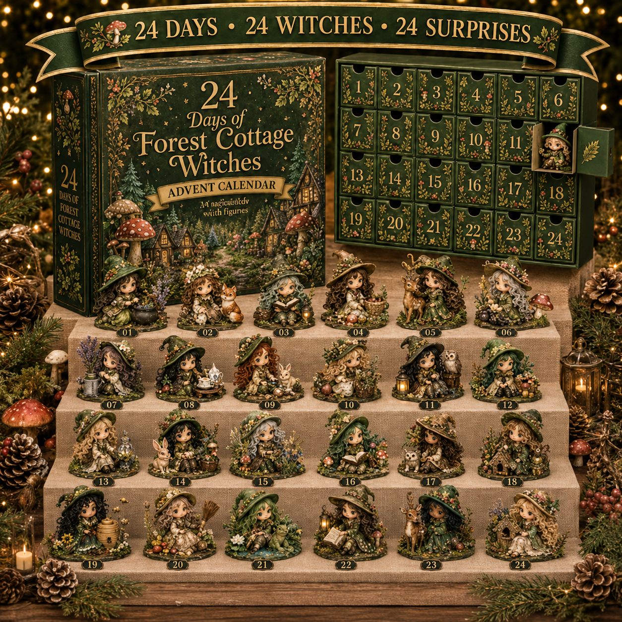 ⏰Limited Stock 49% OFF🔥 2026 The Five Covens Witch Advent Calendar – 24 Collectible Witches, 4 Magical Coven Styles