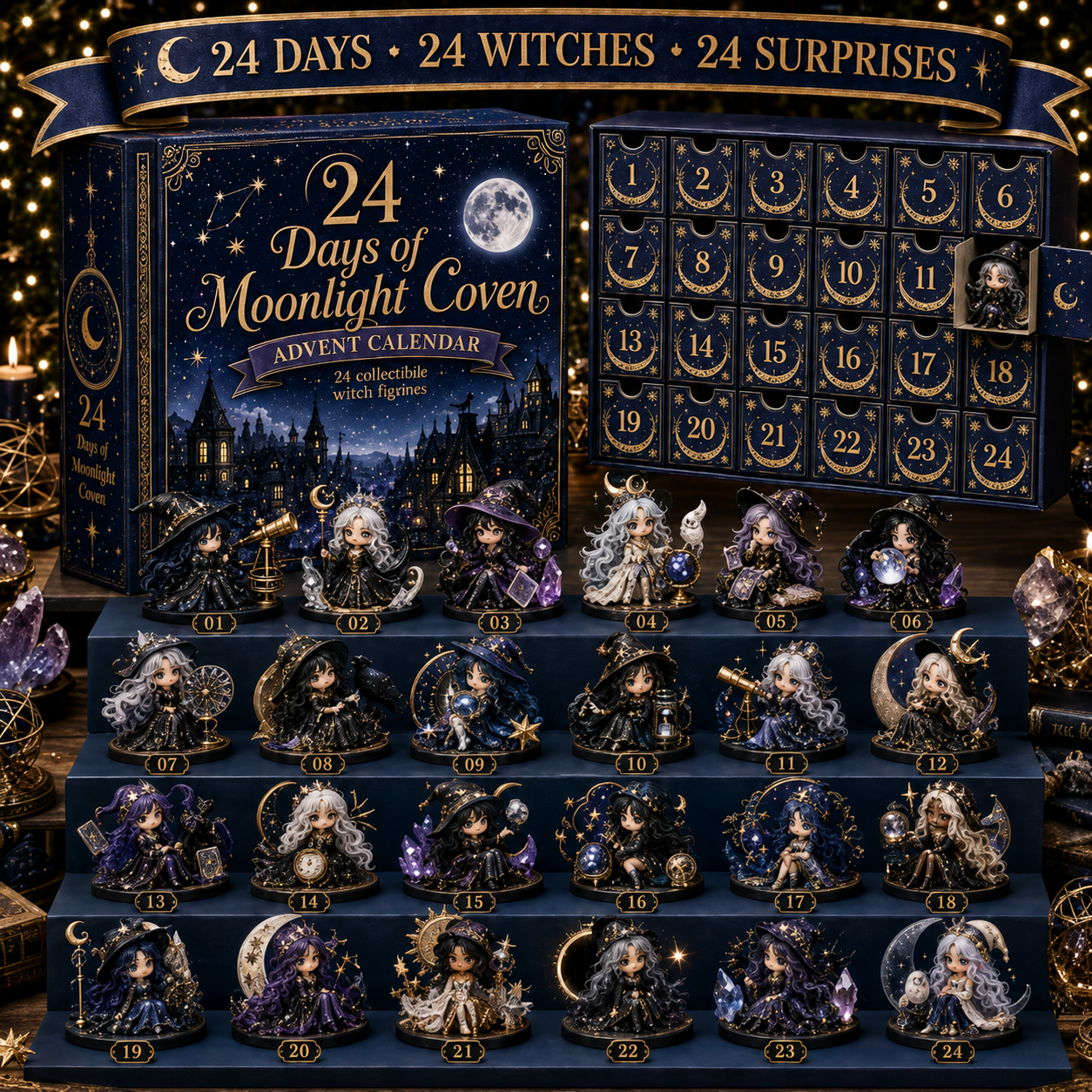 ⏰Limited Stock 49% OFF🔥 2026 The Five Covens Witch Advent Calendar – 24 Collectible Witches, 4 Magical Coven Styles