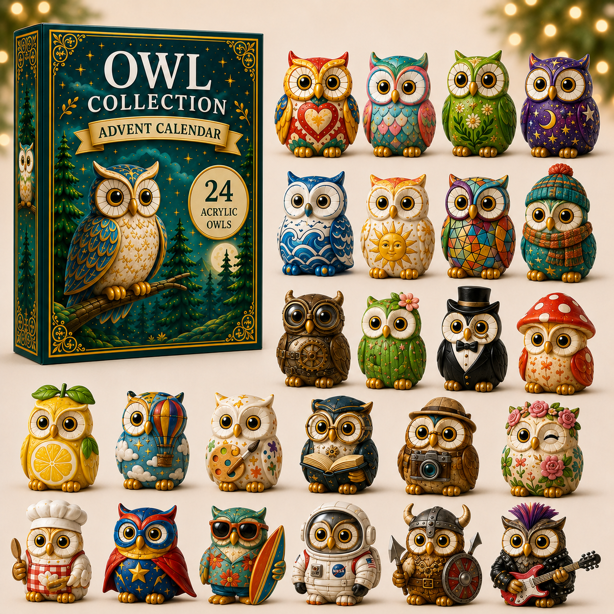 CHRISTMAS KICKOFF 40% OFF - Whimsical Owls Advent Calendar 2026 - 24-Day Festive Countdown, Acrylic Charms Blind Box - Gift For Animal Lovers