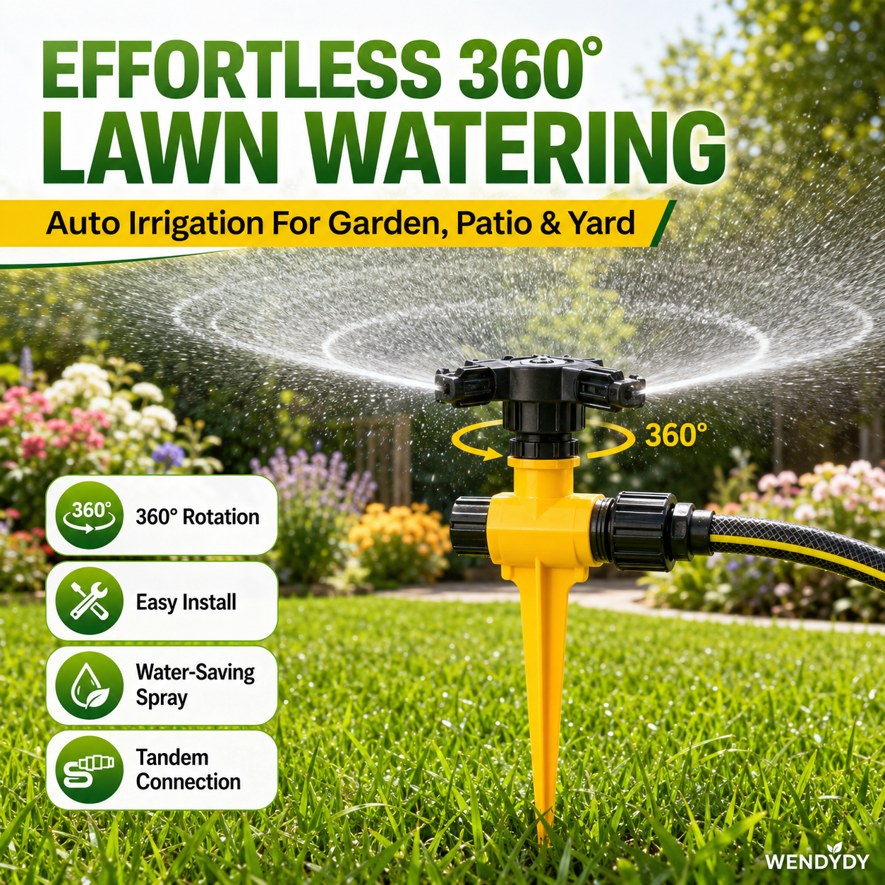 🏡 Last Day Special Price £9.99 !🏆 BUY 2 GET 1 FREE✨360° Rotation Auto Irrigation System Garden Lawn Sprinkler Patio