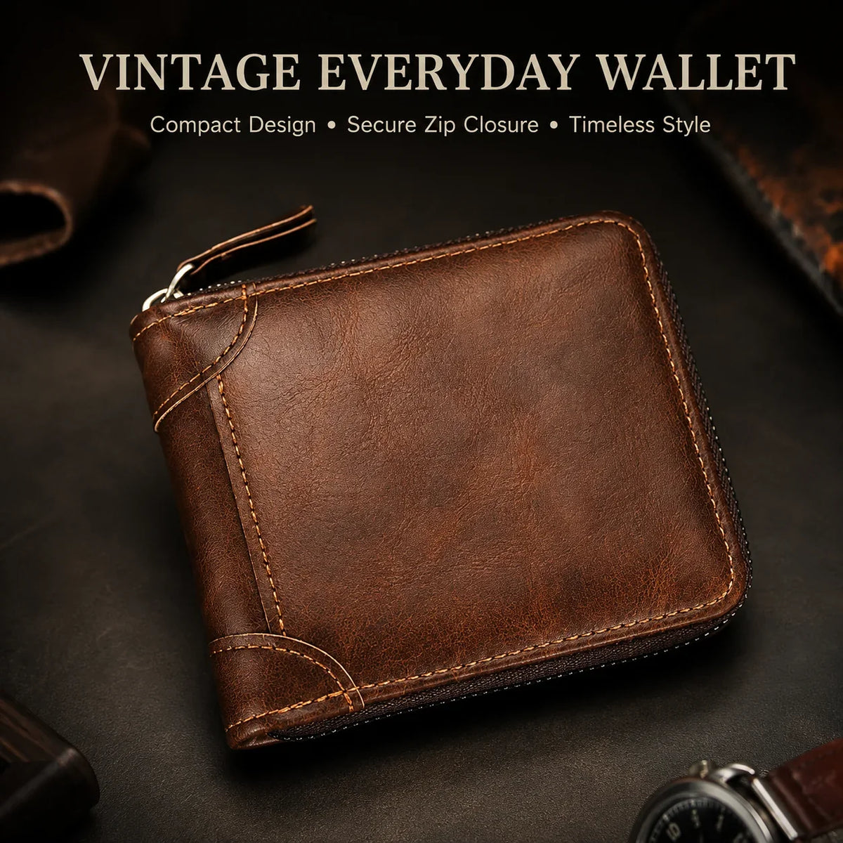 🏆 Last Day Special Price £9.78 !👛Vintage Men's Short Zip-Around Trifold Wallet