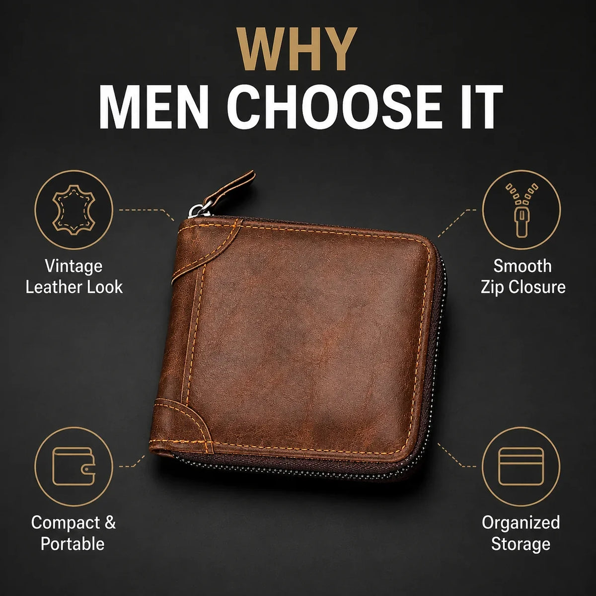 🏆 Last Day Special Price £9.78 !👛Vintage Men's Short Zip-Around Trifold Wallet