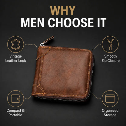 🏆 Last Day Special Price £9.78 !👛Vintage Men's Short Zip-Around Trifold Wallet
