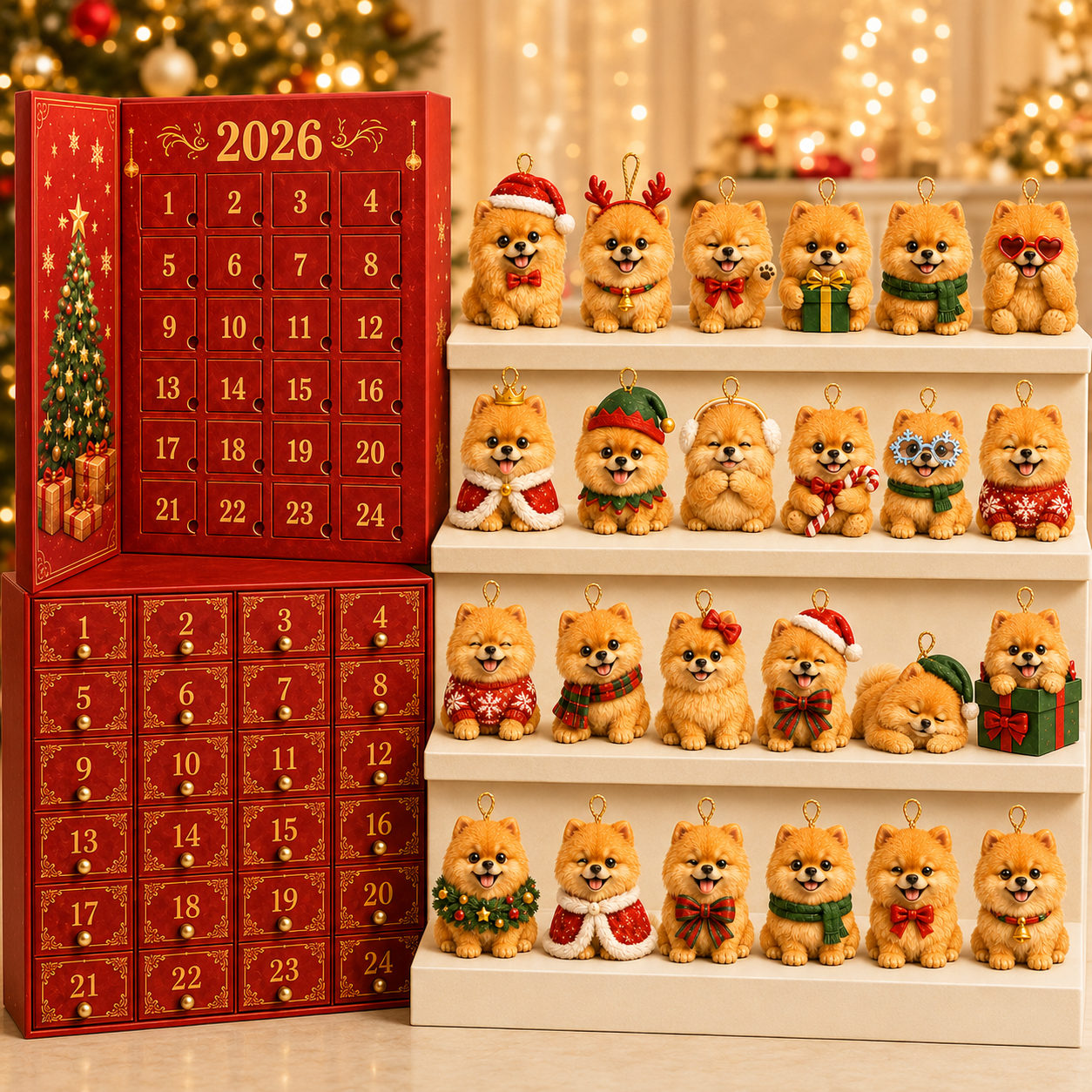 ❤️🔥Last 30pcs🔥❤️🎄2026 Pomeranian Christmas Ornament Advent Calendar