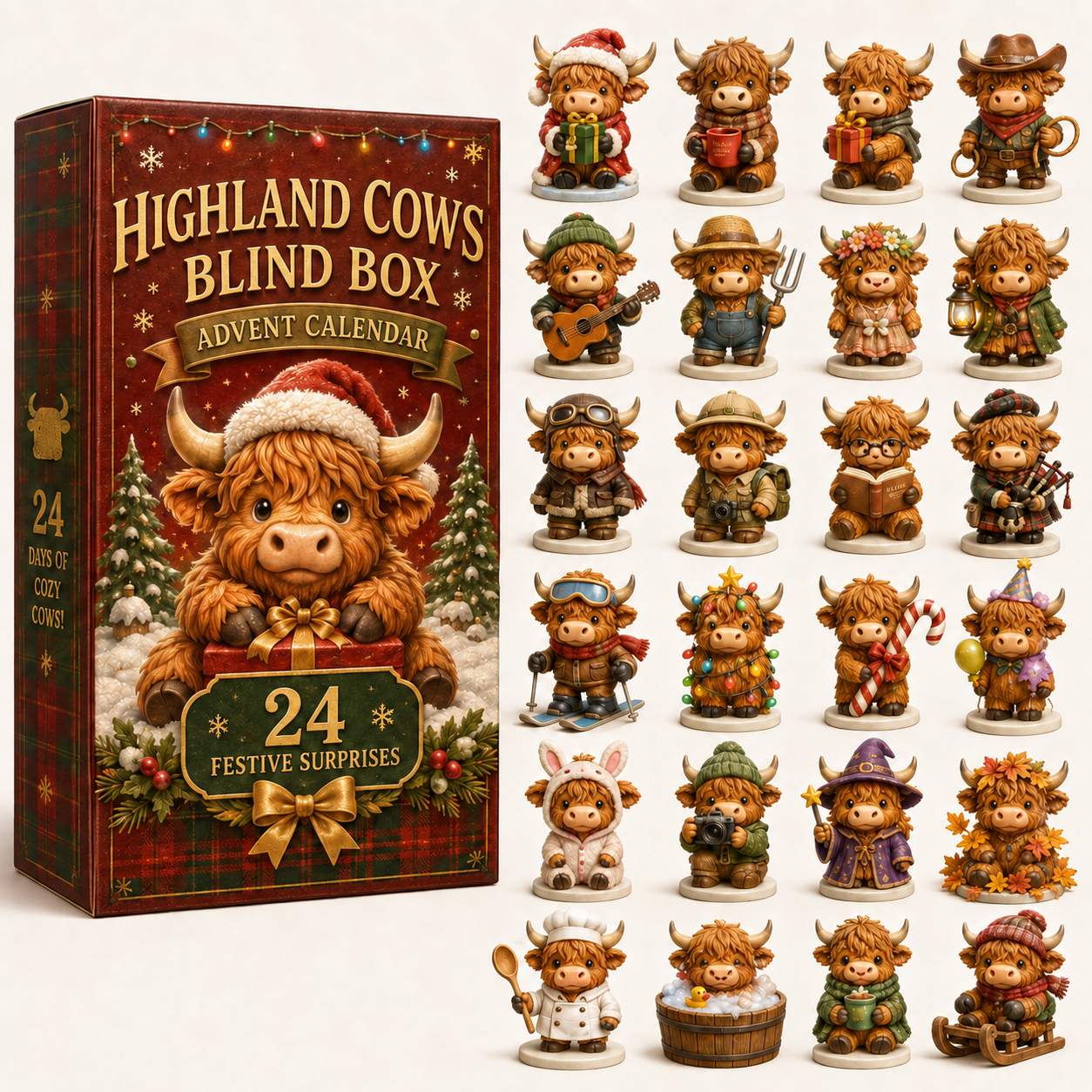 CHRISMAST KICKOFF 48% OFF - 2026 Professional Highland Cow Blind Box - 24-Day Festive Countdown, Acrylic Charms Blind Box - Gift For Dog Lovers