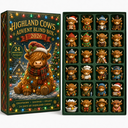 CHRISMAST KICKOFF 48% OFF - 2026 Highland Bull Christmas Blind Box - 24-Day Festive Countdown, Acrylic Charms Blind Box - Gift For Dog Lovers