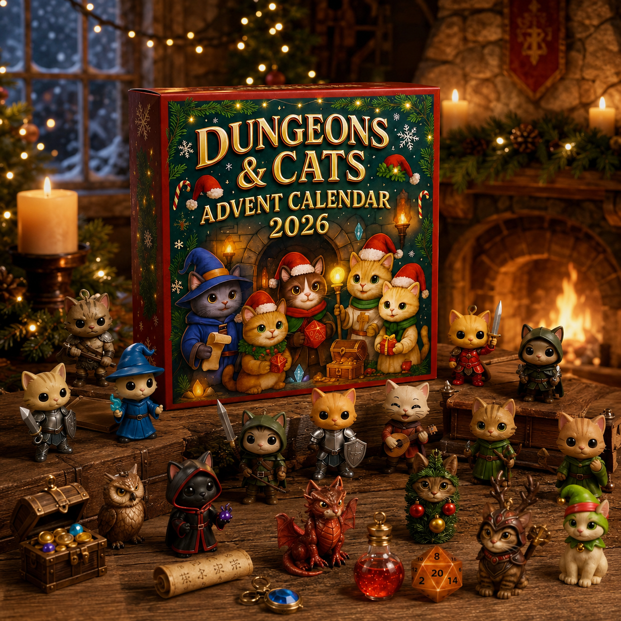 CHRISTMAS KICKOFF: 48% OFF 🎄 2026 Dungeons & Cats Advent Calendar – 24 Days of Medieval Cat Magic, Gift for Cat Lovers, Acrylic Charms Blind Box