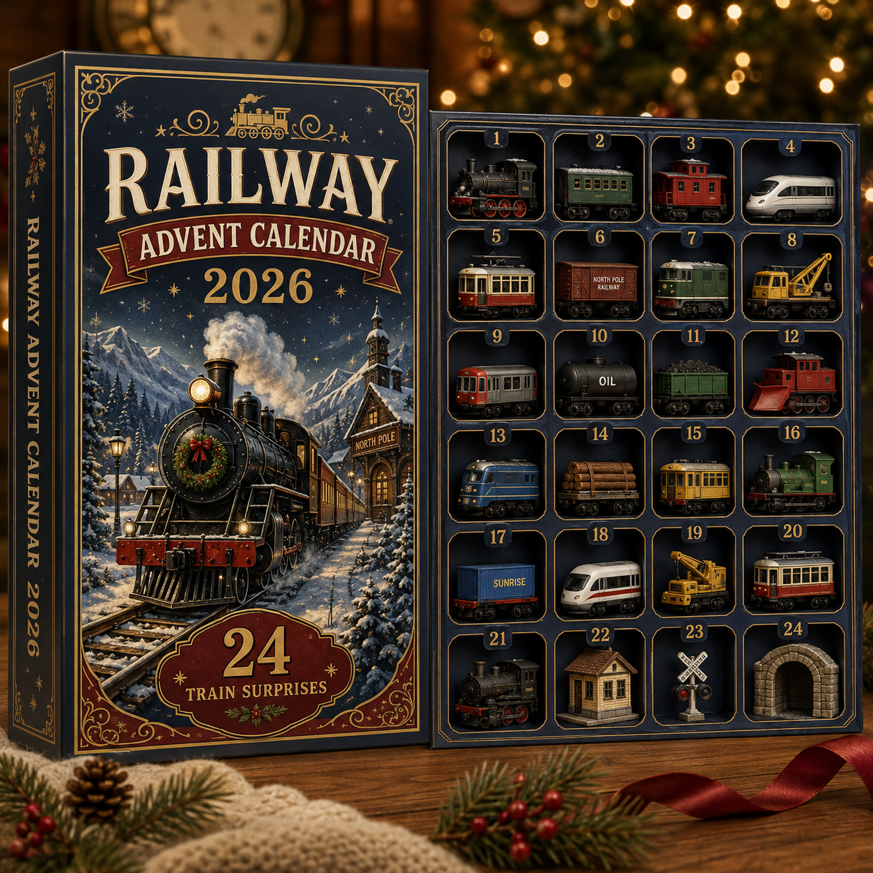 CHRISTMAS KICKOFF 49% OFF - Vintage Christmas Railway Advent Calendar 2026 - 24-Day Festive Countdown, Acrylic Charms Blind Box - Gifts for train lovers