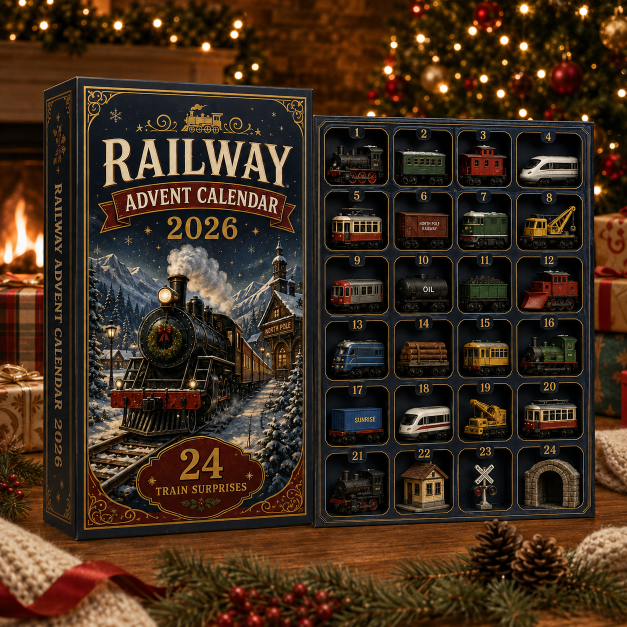 CHRISTMAS KICKOFF 49% OFF - Vintage Christmas Railway Advent Calendar 2026 - 24-Day Festive Countdown, Acrylic Charms Blind Box - Gifts for train lovers