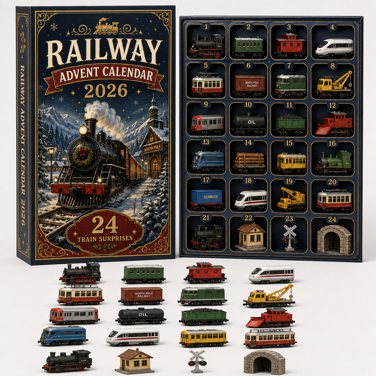 CHRISTMAS KICKOFF 49% OFF - Vintage Christmas Railway Advent Calendar 2026 - 24-Day Festive Countdown, Acrylic Charms Blind Box - Gifts for train lovers
