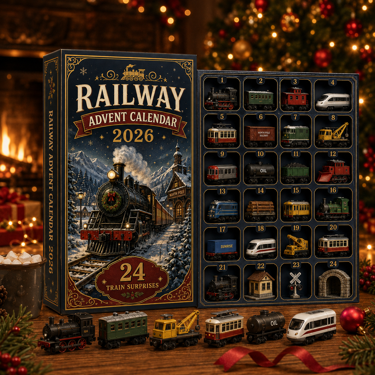CHRISTMAS KICKOFF 49% OFF - Vintage Christmas Railway Advent Calendar 2026 - 24-Day Festive Countdown, Acrylic Charms Blind Box - Gifts for train lovers