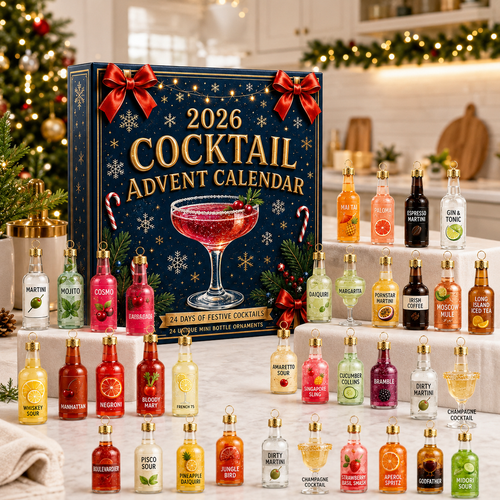 🎄 2026 Cocktail Advent Calendar – 24 Mini Cocktail Bottle Ornaments Blind Box 🍸