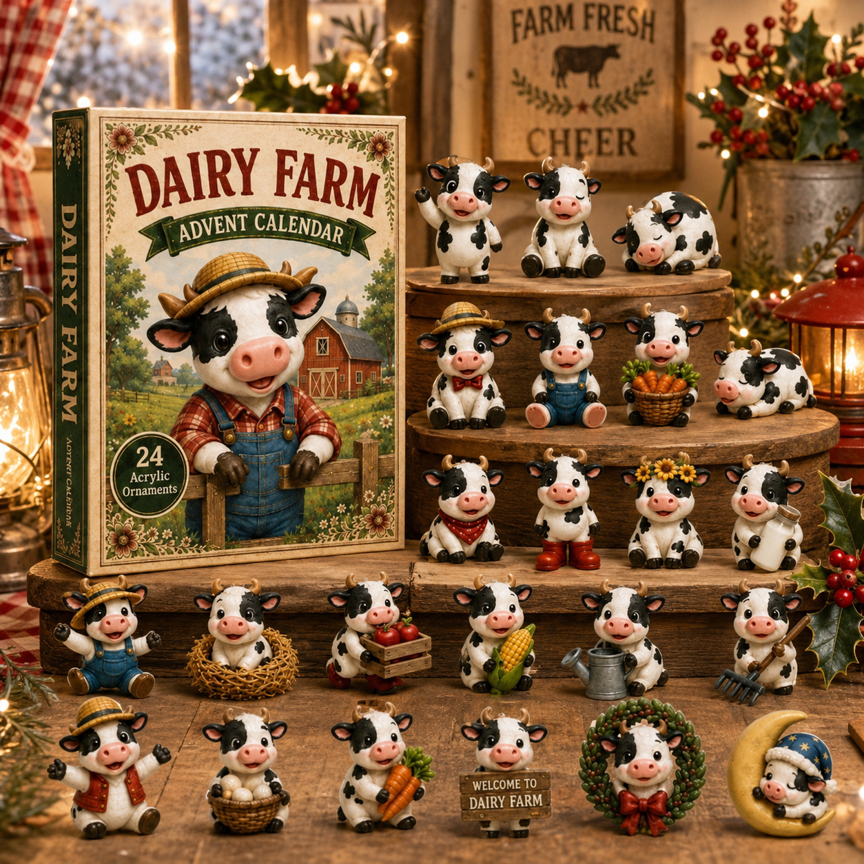 🐄🎄CHRISTMAS KICKOFF: 48% OFF – 2026 Dairy Farm Advent Calendar – Build a Cosy Christmas Farm One Cow at a Time, 24 Acrylic Ornaments Blind Box