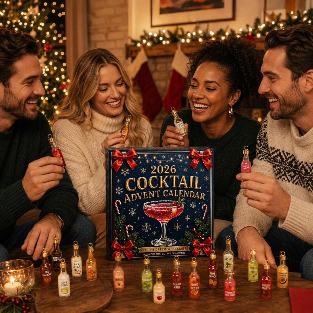 🎄 2026 Cocktail Advent Calendar – 24 Mini Cocktail Bottle Ornaments Blind Box 🍸