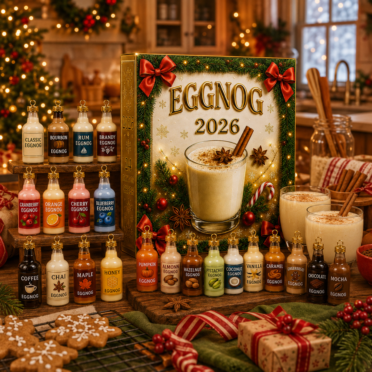 CHRISTMAS KICKOFF: 48% OFF – 2026 Eggnog Flavours Advent Calendar – 24 Days of Festive Bottle Surprises, Gift for Christmas Drink Lovers, Acrylic Ornaments Blind Box