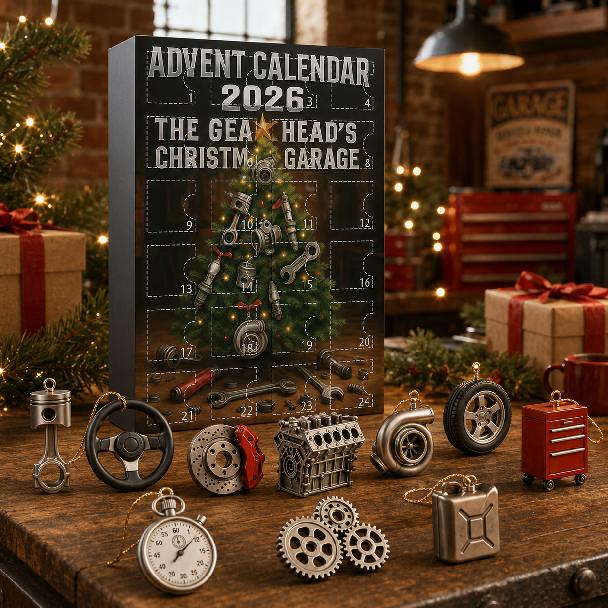 CHRISTMAS KICKOFF: 48% OFF – 2026 Gearhead’s Christmas Garage Advent Calendar – 24 Days of Automotive Parts Surprises, Acrylic Ornaments Blind Box – Gift for Car Lovers