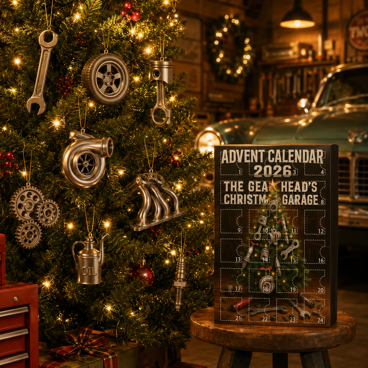 CHRISTMAS KICKOFF: 48% OFF – 2026 Gearhead’s Christmas Garage Advent Calendar – 24 Days of Automotive Parts Surprises, Acrylic Ornaments Blind Box – Gift for Car Lovers