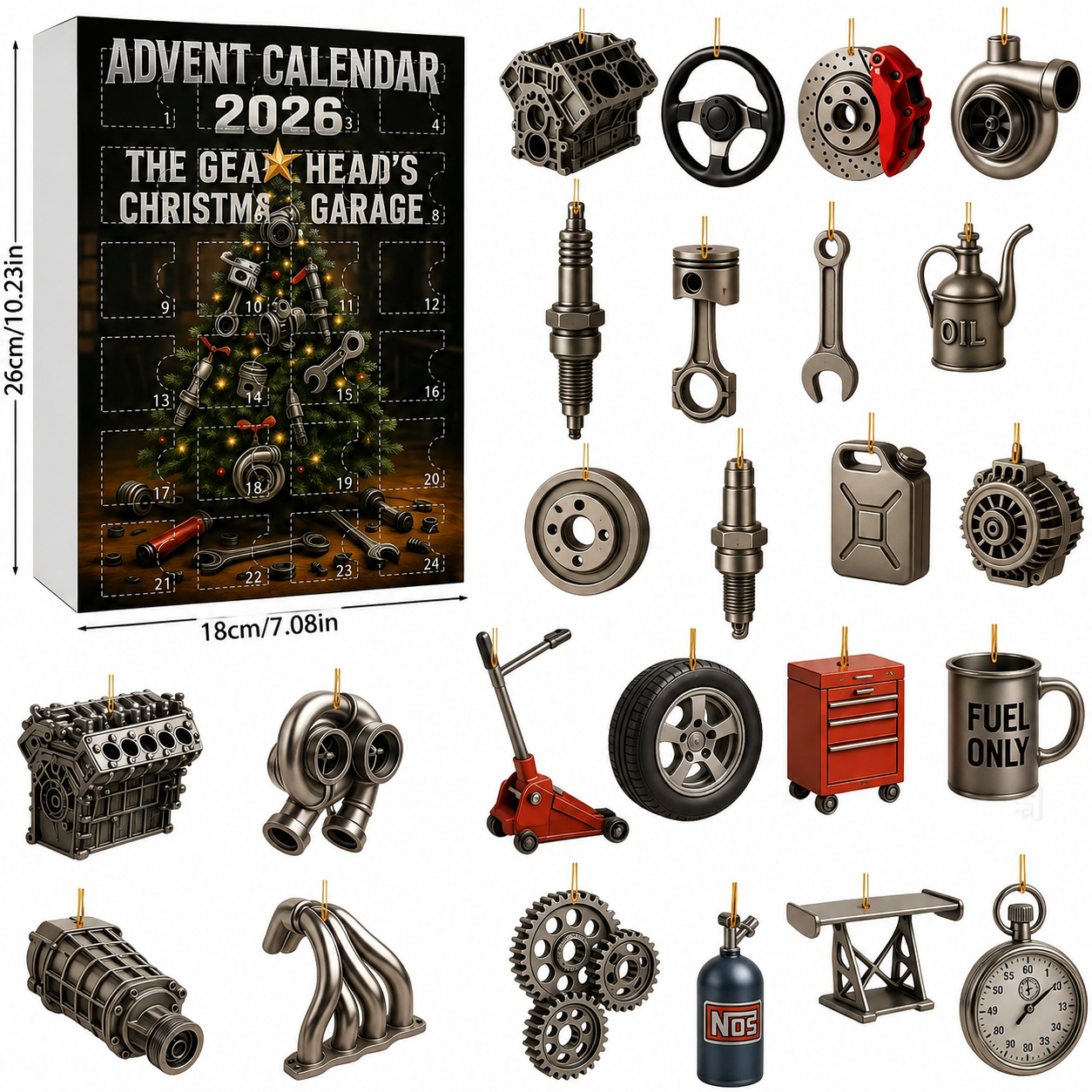 CHRISTMAS KICKOFF: 48% OFF – 2026 Gearhead’s Christmas Garage Advent Calendar – 24 Days of Automotive Parts Surprises, Acrylic Ornaments Blind Box – Gift for Car Lovers