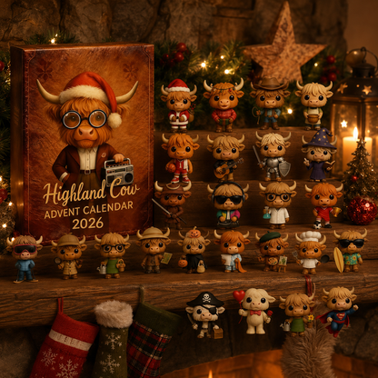 2026 Highland Cow Christmas Chronicles – 24 Days of Highland Adventures, Festive Cow Collectibles Acrylic Blind Box