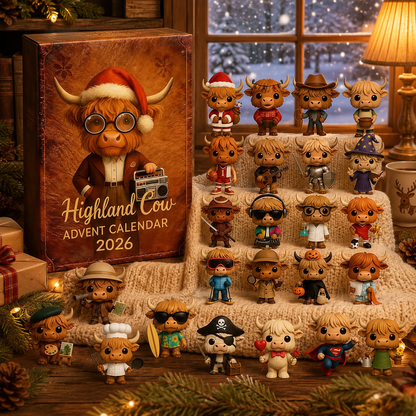 2026 Highland Cow Christmas Chronicles – 24 Days of Highland Adventures, Festive Cow Collectibles Acrylic Blind Box