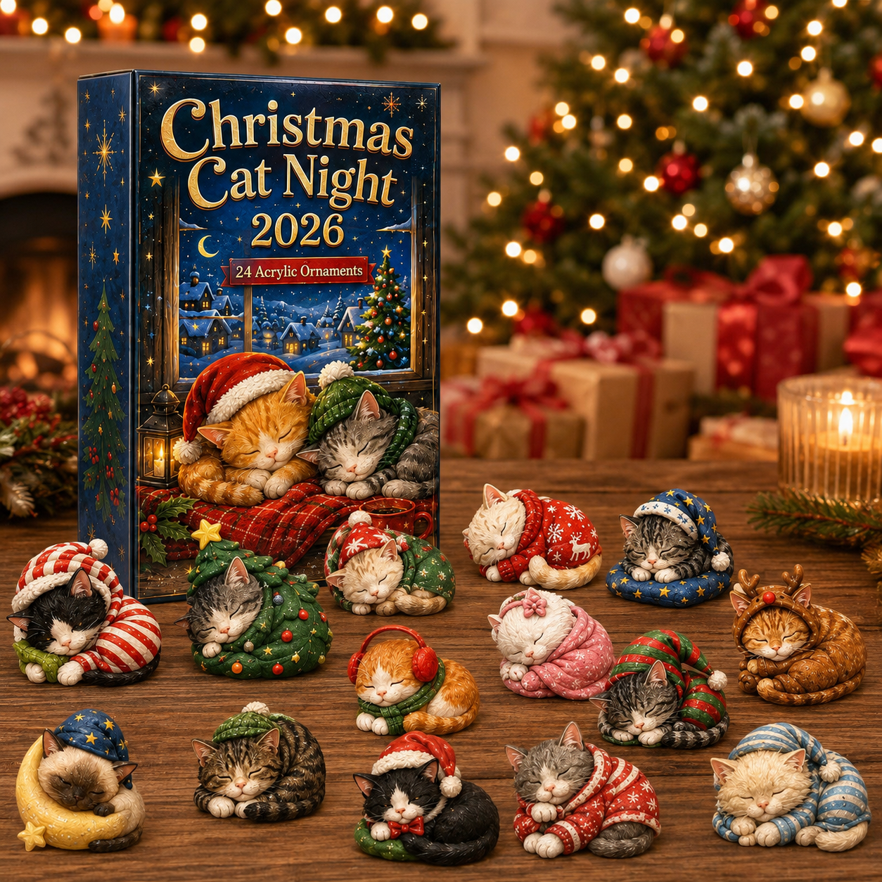 CHRISTMAS KICKOFF: 48% OFF – 2026 Cozy Cat Christmas Advent Calendar – 24 Tiny Sleeping Cat Charms, Heartwarming Holiday Gift for Cat Lovers