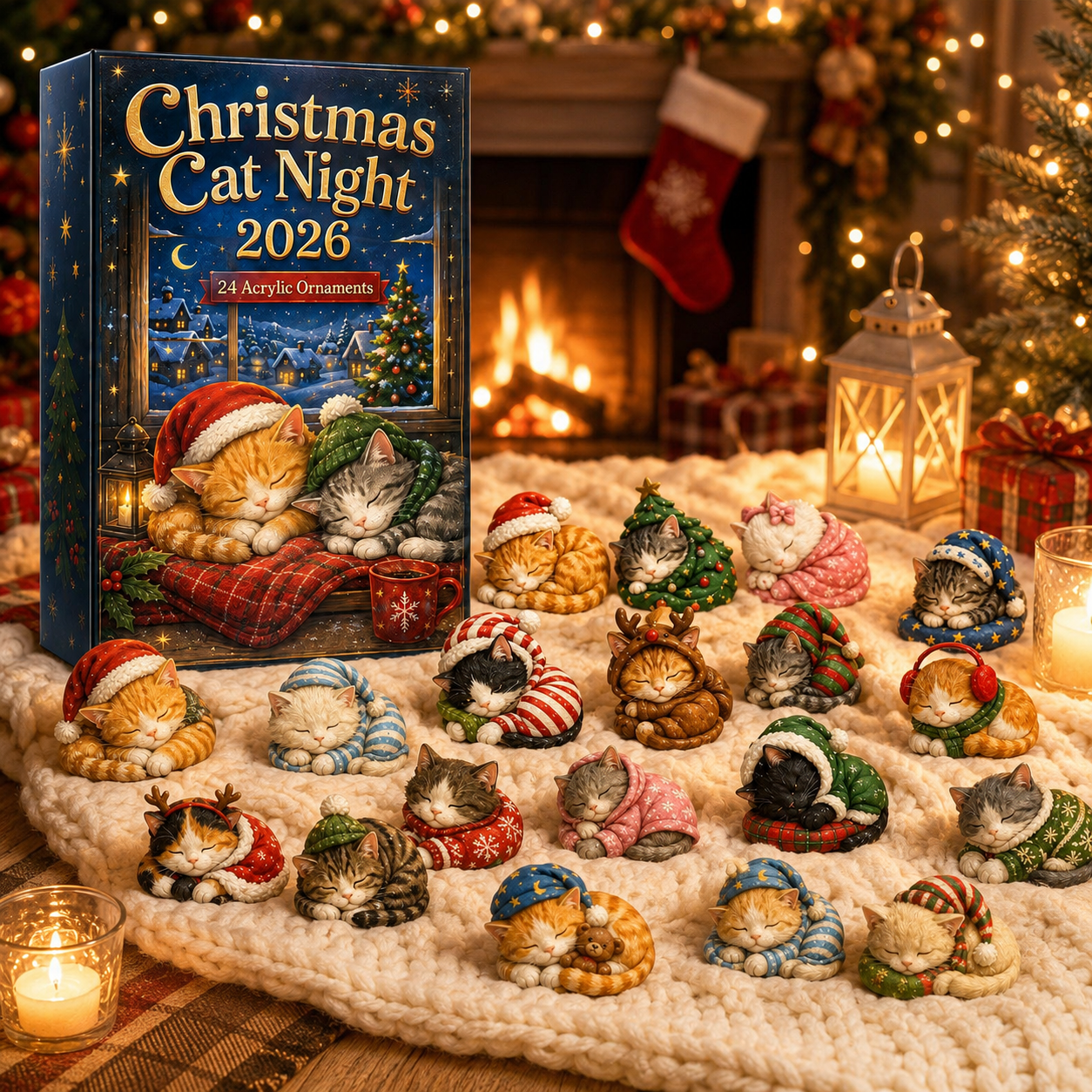 CHRISTMAS KICKOFF: 48% OFF – 2026 Cozy Cat Christmas Advent Calendar – 24 Tiny Sleeping Cat Charms, Heartwarming Holiday Gift for Cat Lovers