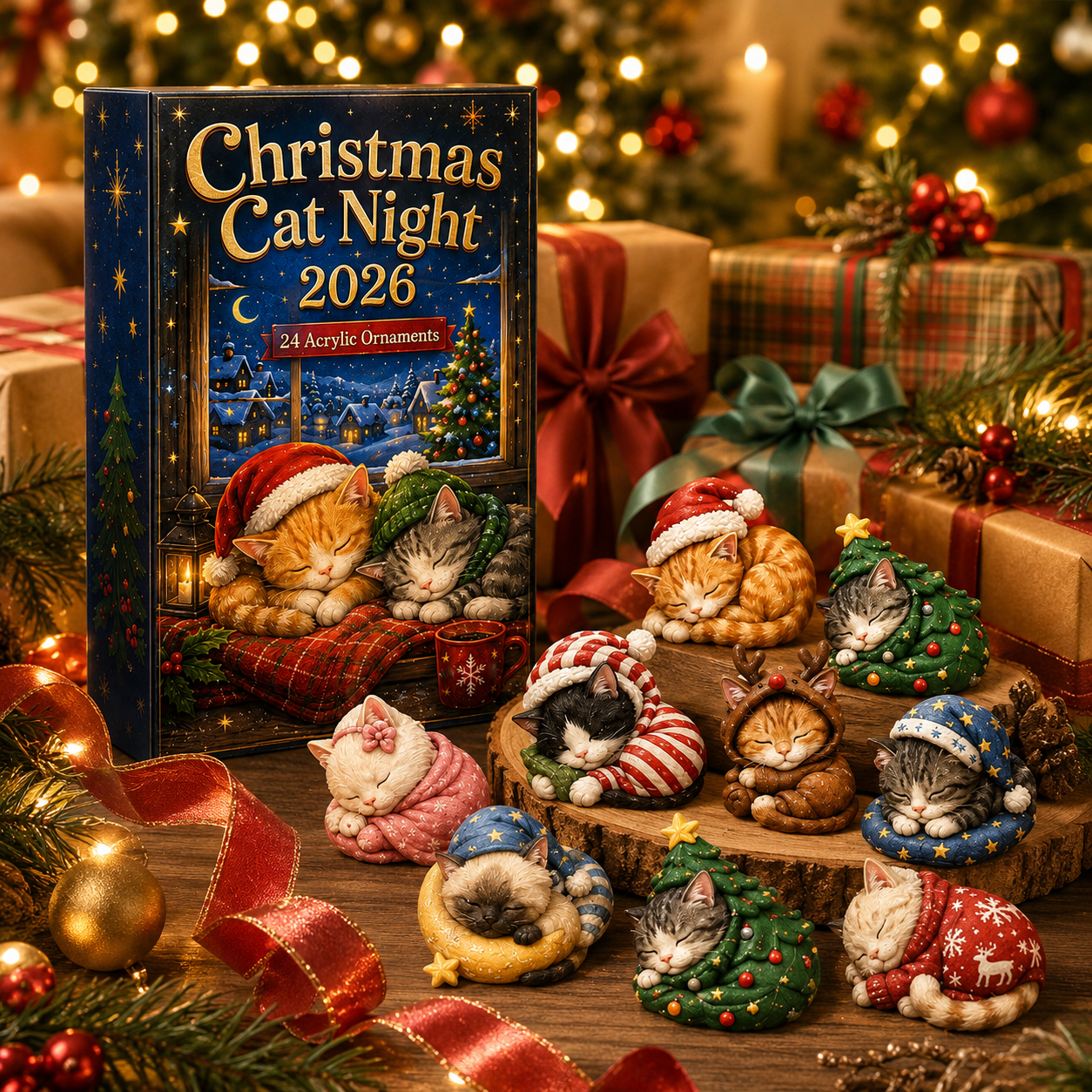 CHRISTMAS KICKOFF: 48% OFF – 2026 Cozy Cat Christmas Advent Calendar – 24 Tiny Sleeping Cat Charms, Heartwarming Holiday Gift for Cat Lovers