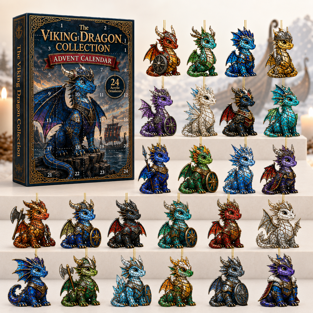 CHRISTMAS KICKOFF: 48% OFF – 2026 Viking Dragon Saga Advent Calendar – 24 Norse-Fantasy Dragon Warriors, Acrylic Ornaments Blind Box