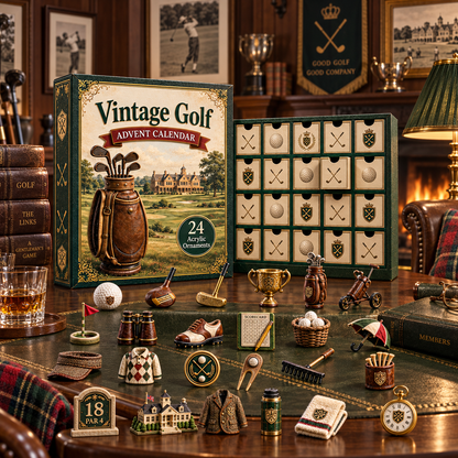 2026 Vintage Golf Advent Calendar – 24 Golf-Themed Acrylic Ornaments, Christmas Gift for Golf Lovers
