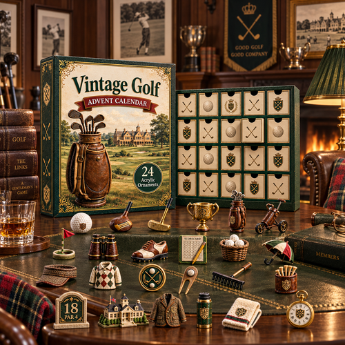 2026 Vintage Golf Advent Calendar – 24 Golf-Themed Acrylic Ornaments, Christmas Gift for Golf Lovers
