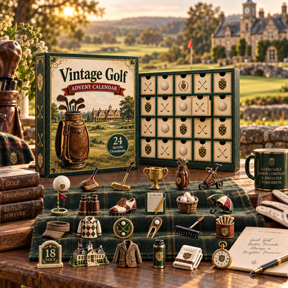 2026 Vintage Golf Advent Calendar – 24 Golf-Themed Acrylic Ornaments, Christmas Gift for Golf Lovers