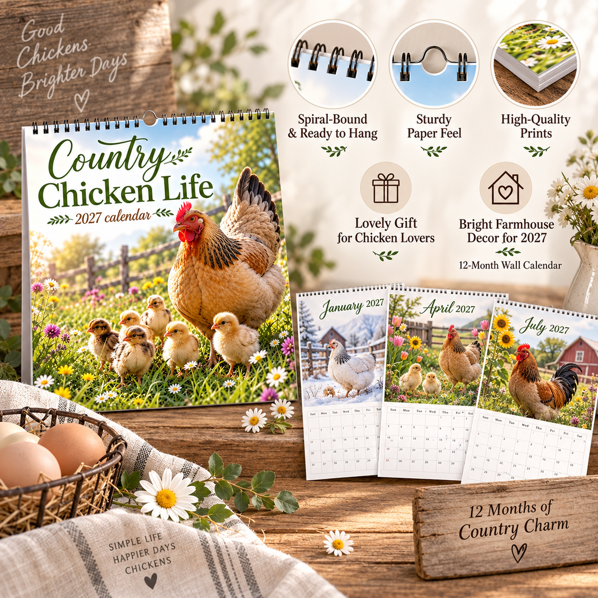 2027 Country Chicken Life Wall Calendar – 12 Months of Hens, Chicks & Countryside Charm