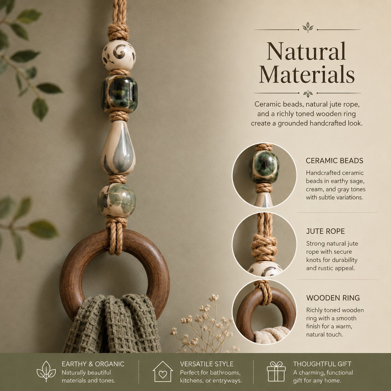 🔥HOT SALE 48% OFF🏡Decorative Beaded Towel Hanger with Wooden Ring