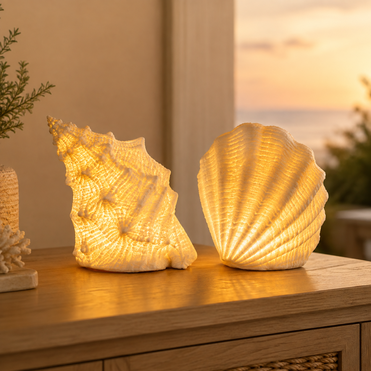 🐚Coastal Afterglow Shell & Conch Light Set