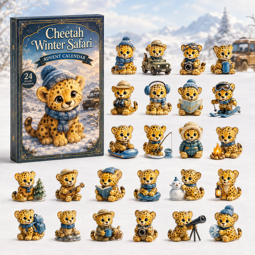 CHRISTMAS KICKOFF 40% OFF - Cheetah Winter Safari Advent Calendar 2026 - 24-Day Festive Countdown, Acrylic Charms Blind Box - Gift For Cheetah Lovers AC0HA125