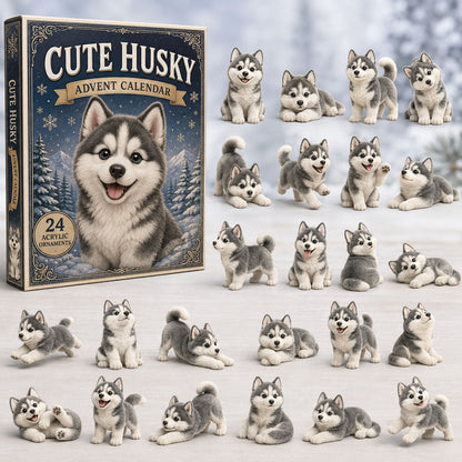 CHRISTMAS KICKOFF 49% OFF - Cute Husky Advent Calendar 2026 - 24-Day Festive Countdown, Acrylic Charms Blind Box - Gift For Dog Lovers