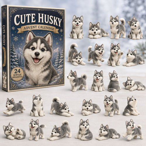 CHRISTMAS KICKOFF 49% OFF - Cute Husky Advent Calendar 2026 - 24-Day Festive Countdown, Acrylic Charms Blind Box - Gift For Dog Lovers