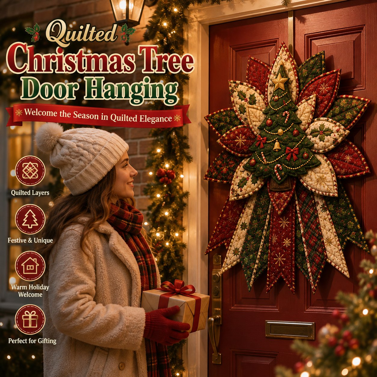 🎄Festive Quilted Christmas Door Hanging DIY Sewing Kit
